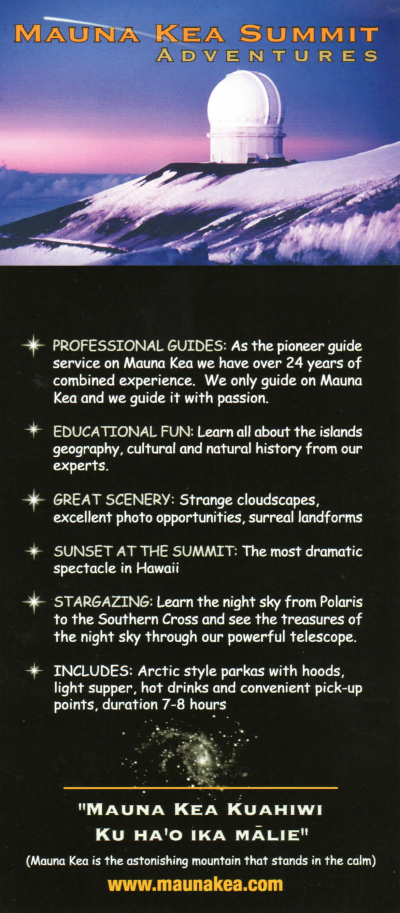 Mauna Kea Summit Adventures - Brochure Page 1